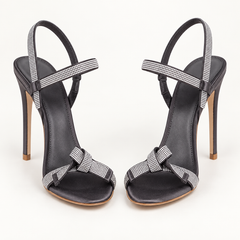 Rhinestone Bow Ankle Strap Sandals - Black - variant image