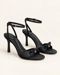 Bow Detail Lace Up Stiletto Sandals - Black (Sandals 7 cm) - product view 1
