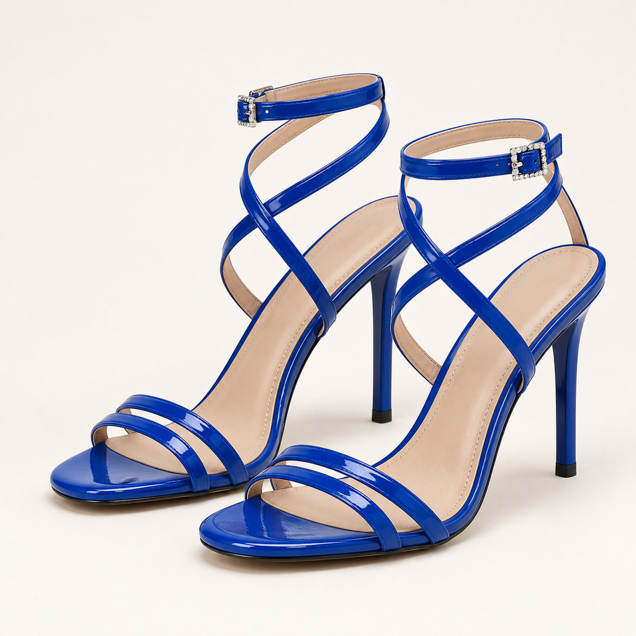 Pointed Toe Lace Up Stiletto Sandals - Royal Blue - variant image
