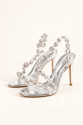 Gemstone Detail Clear Strap Stiletto Sandals - Silver - product view 1