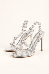 Gemstone Detail Clear Strap Stiletto Sandals - Silver - product view 1