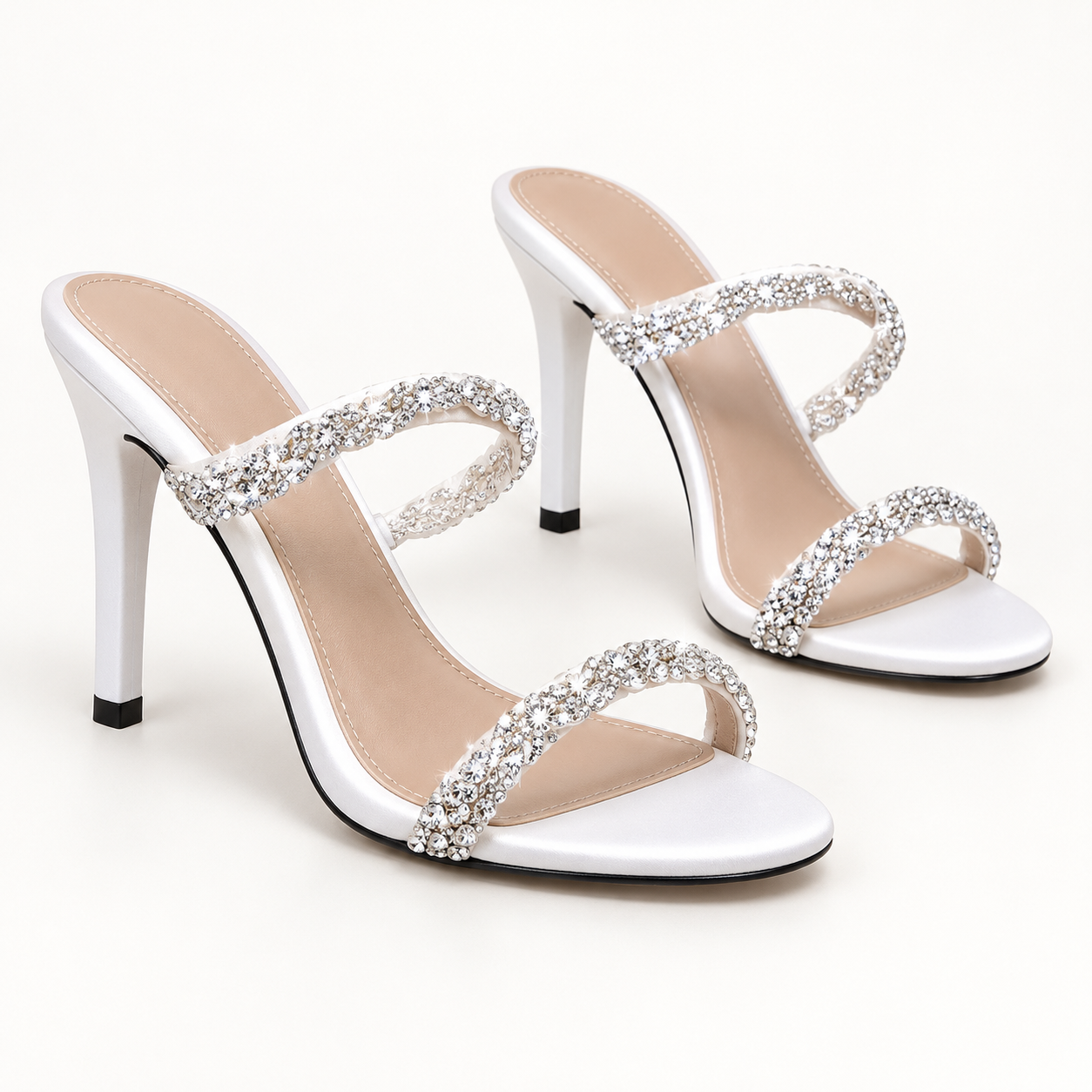 Butterfly Lace Up Stiletto Sandals - White 9 cm (Mules) - variant image
