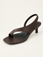 Asymmetric Thong Slide Sandals - Coffee Mid Heel - product view 3