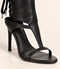 Lace Up Open Toe Heeled Sandal Boots - Black - product view 5