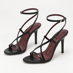 Cross Strap Ankle Tie Stiletto Sandals - Black - variant image