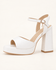 Ankle Strap Platform Block Heel Sandals - White - product view 2