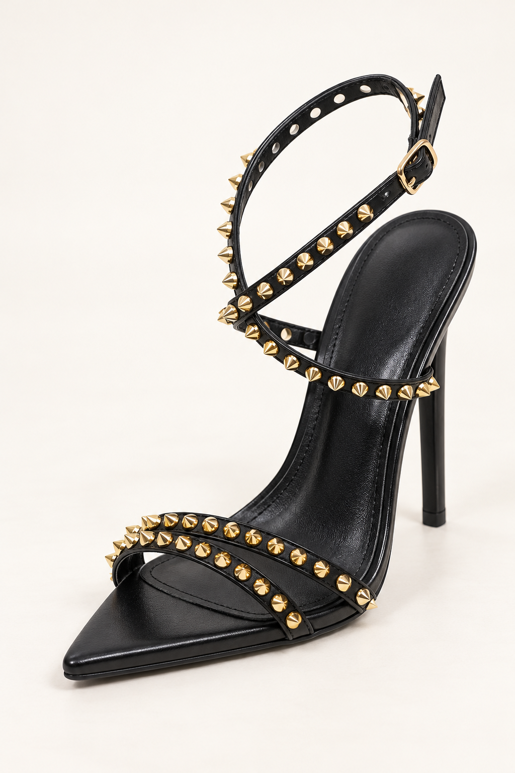 Studded Ankle Strap Stiletto Sandals - Black - product view 3