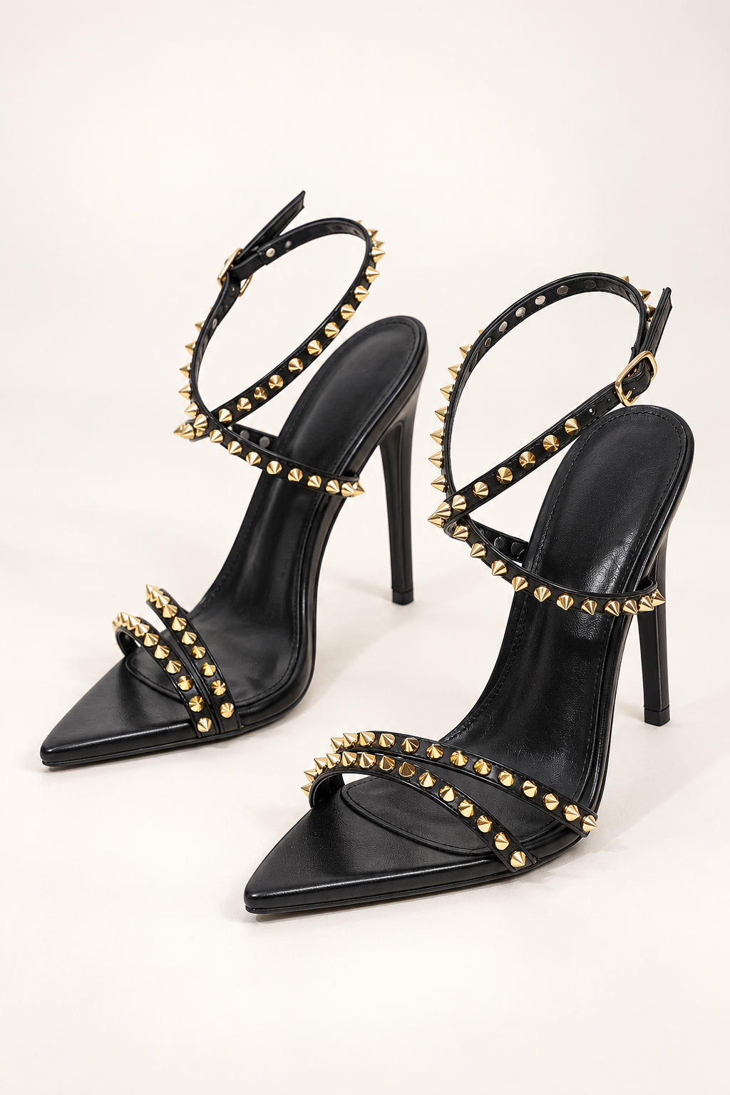 Studded Ankle Strap Stiletto Sandals - Black - product view 1