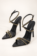 Studded Ankle Strap Stiletto Sandals - Black - product view 1