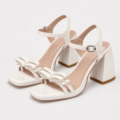 Double Bow Platform Block Heel Sandals - Cream - variant image