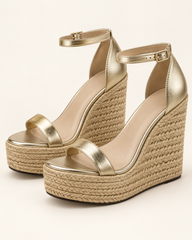 Metallic Platform Wedge Sandals - Gold - variant image