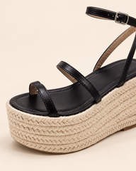 Buckle Strap Platform Wedge Sandals - Black - product view 4