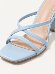 Cross Strap Heeled Slide Sandals - Light Blue - product view 5
