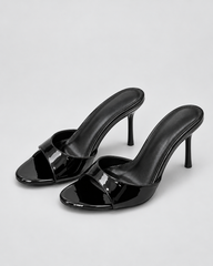 Wide Strap Stiletto Mule Sandals - Black - product view 1