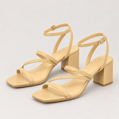 Slim Strap Open Toe Heeled Sandals - Tan - variant image
