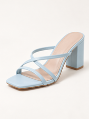 Cross Strap Heeled Slide Sandals - Light Blue - product view 3