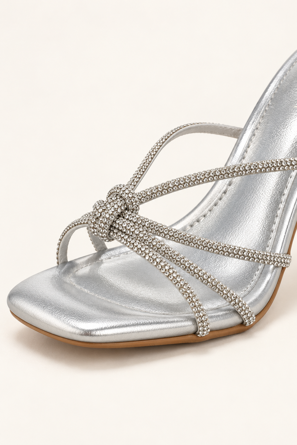 Rhinestone Strap Heeled Slide Sandals - Silver - product view 4