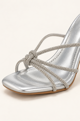 Rhinestone Strap Heeled Slide Sandals - Silver - product view 4