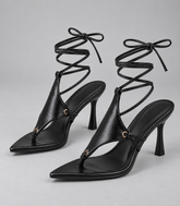 Cross Strap Lace Up Stiletto Sandals - Thong Straps Black (8 cm) - product view 1