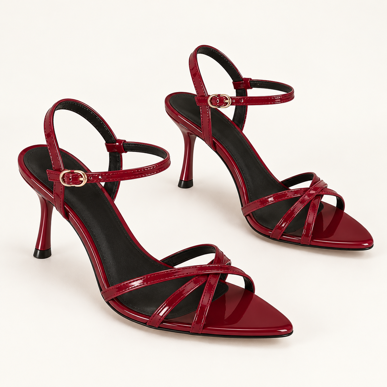 Metallic Buckle Strap Stiletto Sandals - Burgundy - variant image
