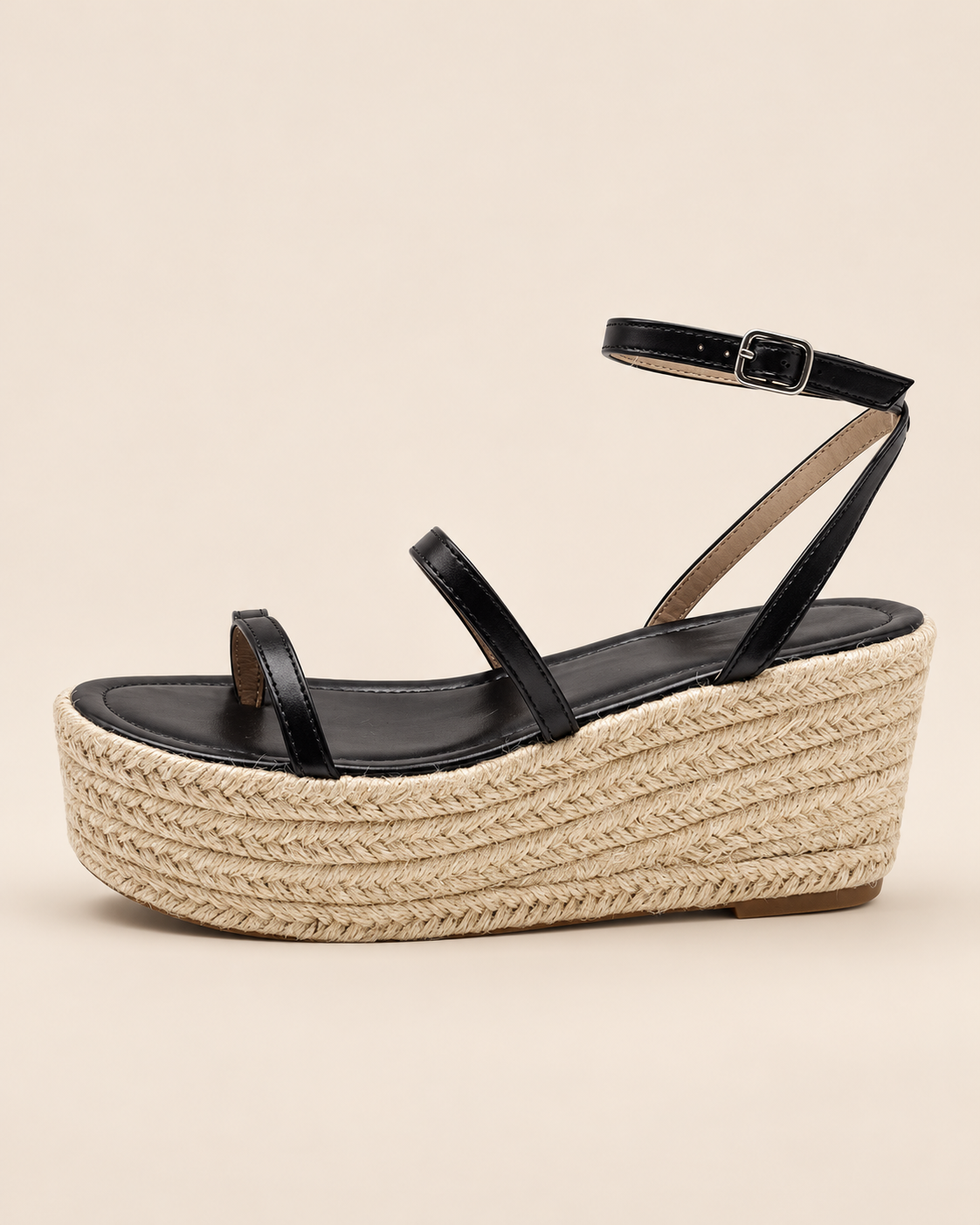 Buckle Strap Platform Wedge Sandals - Black - product view 2