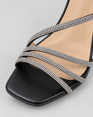Rhinestone Strap Block Heel Sandals - Black - product view 4