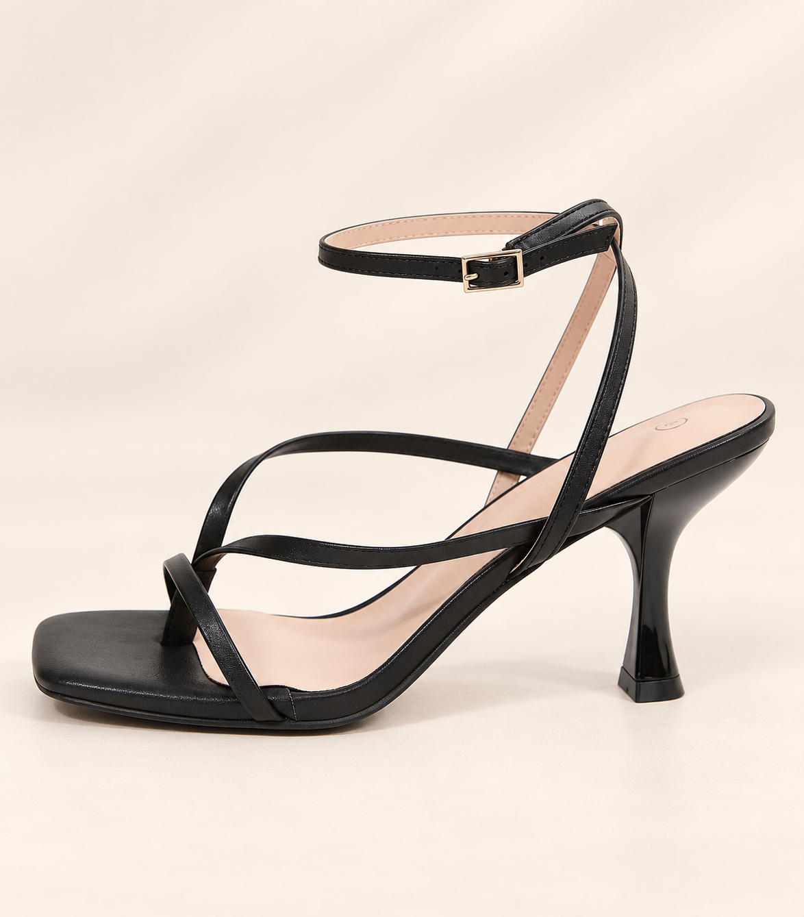 Minimal Ankle Strap Heel Sandals - Black - product view 2