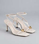 Metallic Buckle Detail Heeled Sandals - White - product view 1