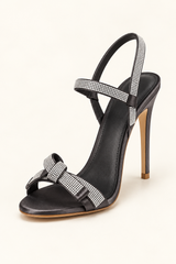 Rhinestone Bow Ankle Strap Sandals - Black - product view 3