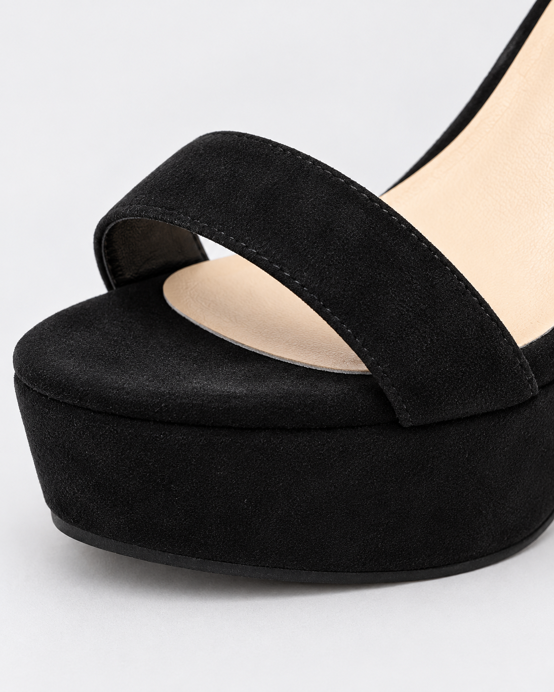 Rhinestone Platform Block Heel Sandals - Black Suede Look - product view 5