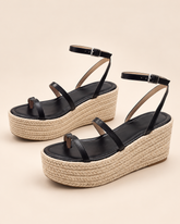 Buckle Strap Platform Wedge Sandals - Black - product view 1
