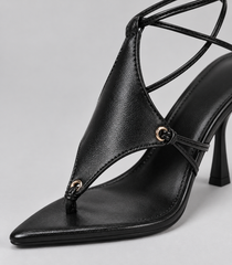 Cross Strap Lace Up Stiletto Sandals - Thong Straps Black (8 cm) - product view 4