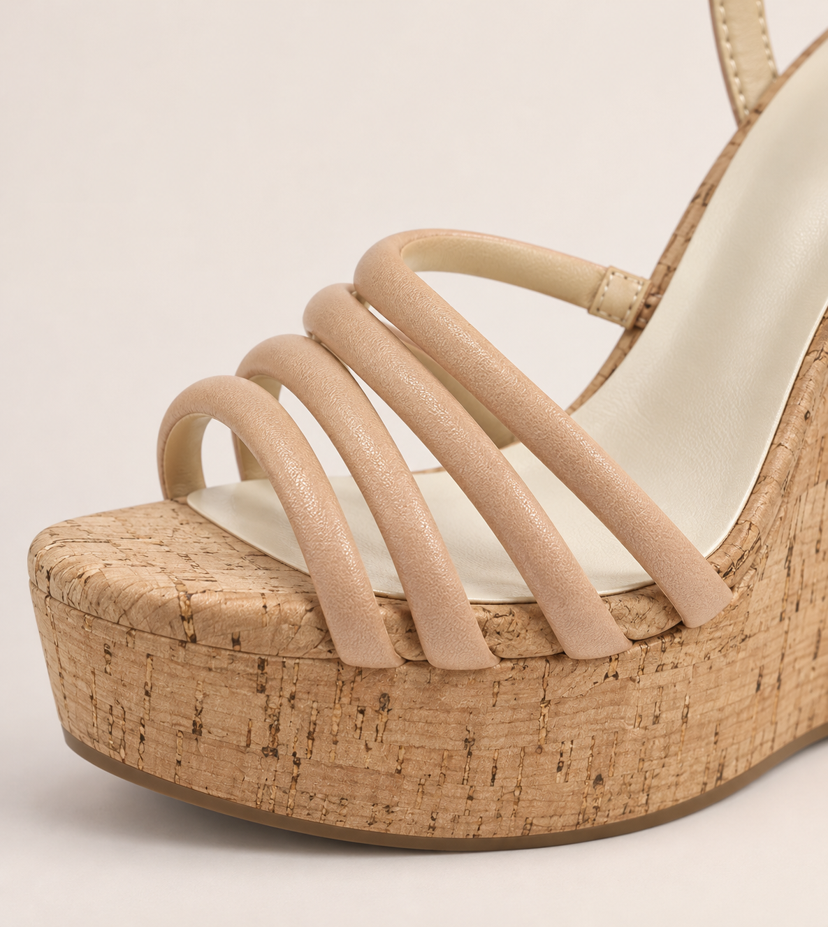 Multi Strap Platform Wedge Sandals - Apricot - product view 5