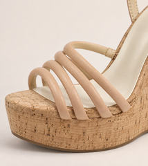Multi Strap Platform Wedge Sandals - Apricot - product view 5