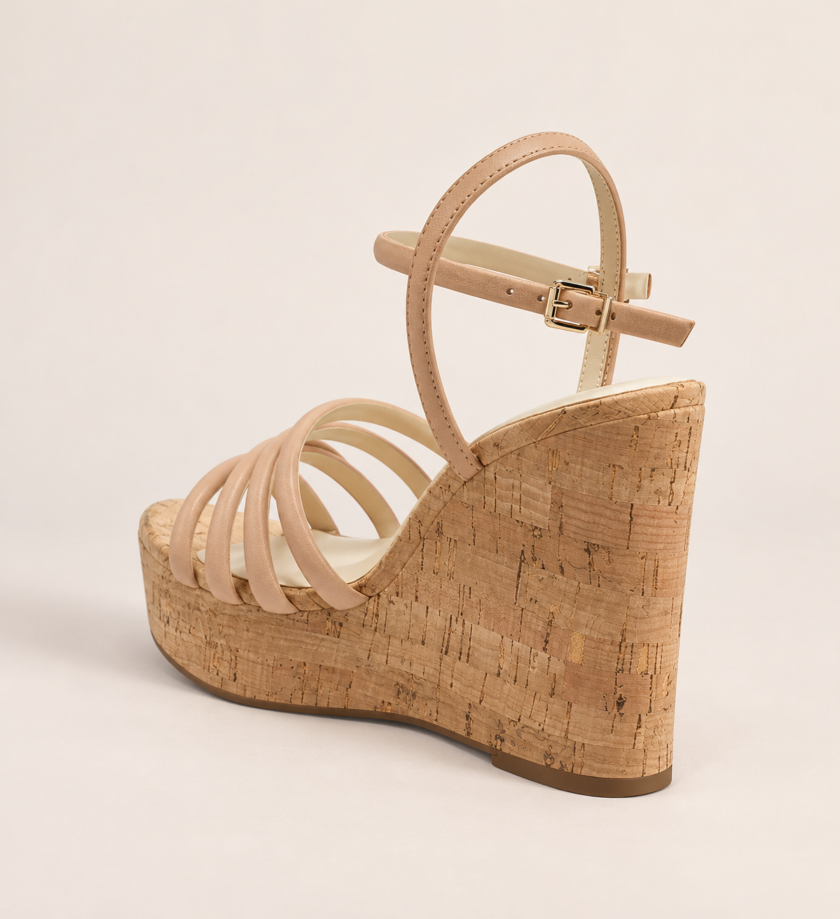 Multi Strap Platform Wedge Sandals - Apricot - product view 4