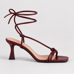 Square Toe Lace Up Stiletto Sandals - Burgundy - product view 2