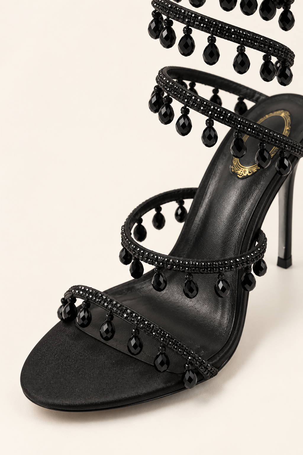 Rhinestone Fringe Spiral Strap Sandals - Black - product view 4