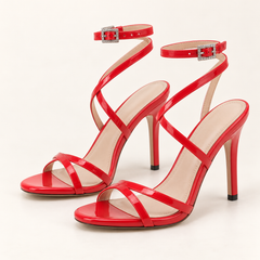 Pointed Toe Lace Up Stiletto Sandals - Flame Red - variant image