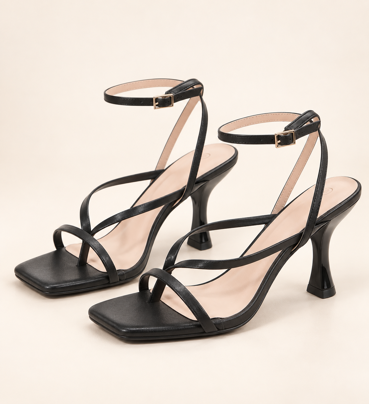 Minimal Ankle Strap Heel Sandals - Black - product view 1