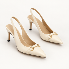 Horsebit Detail Pointed Toe Slingback Heels - Champagne - variant image