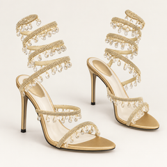 Rhinestone Fringe Spiral Strap Sandals - Gold - variant image