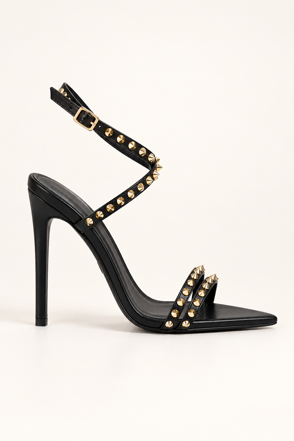 Studded Ankle Strap Stiletto Sandals - Black - product view 2