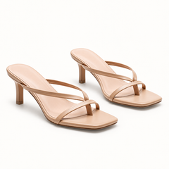 Square Toe Cross Strap Heeled Mules - Nude - variant image