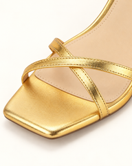 Metallic Cross Strap Stiletto Sandals - Gold - product view 4