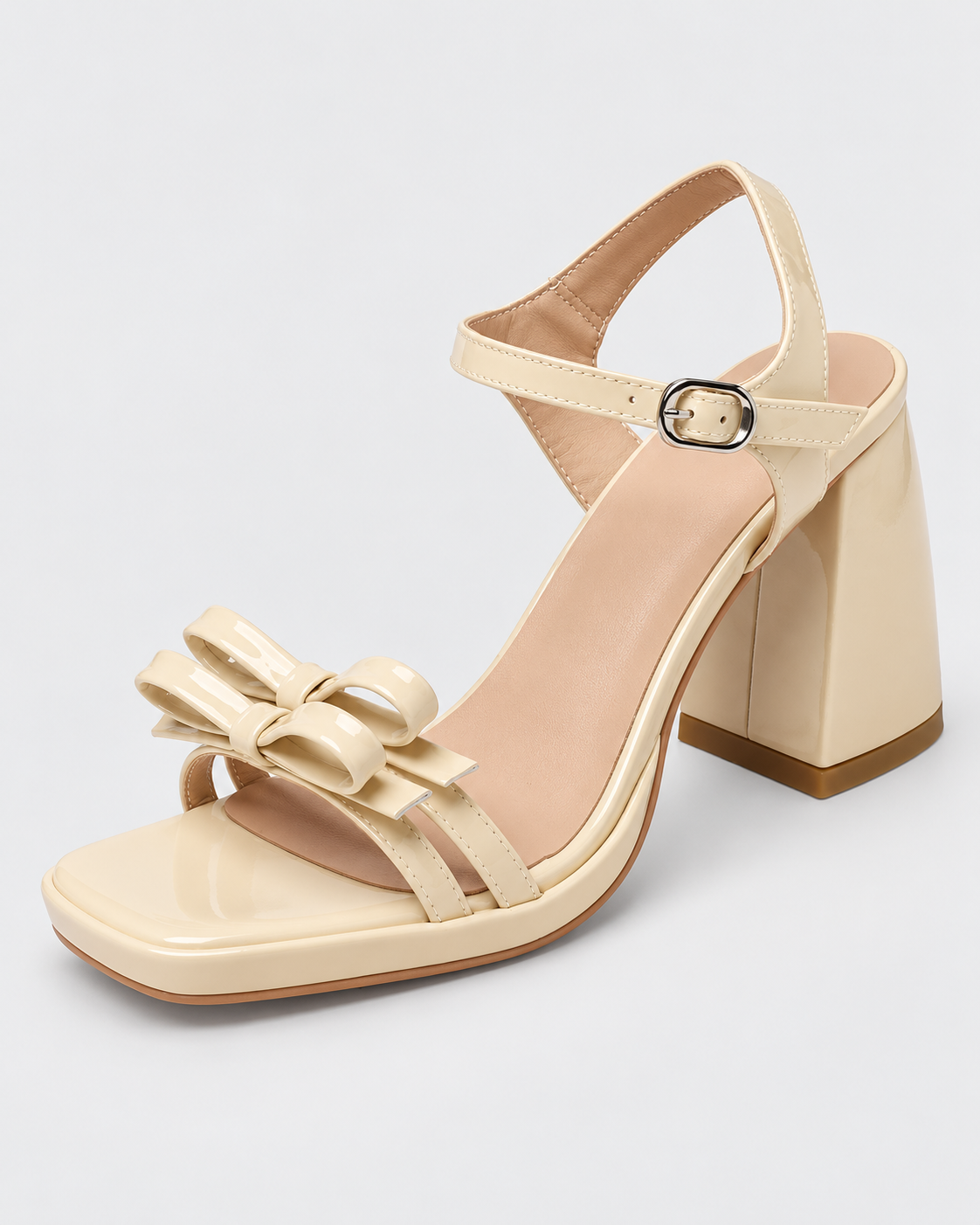 Double Bow Platform Block Heel Sandals - Pale Yellow - product view 3