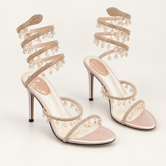 Rhinestone Fringe Spiral Strap Sandals - Champagne - variant image
