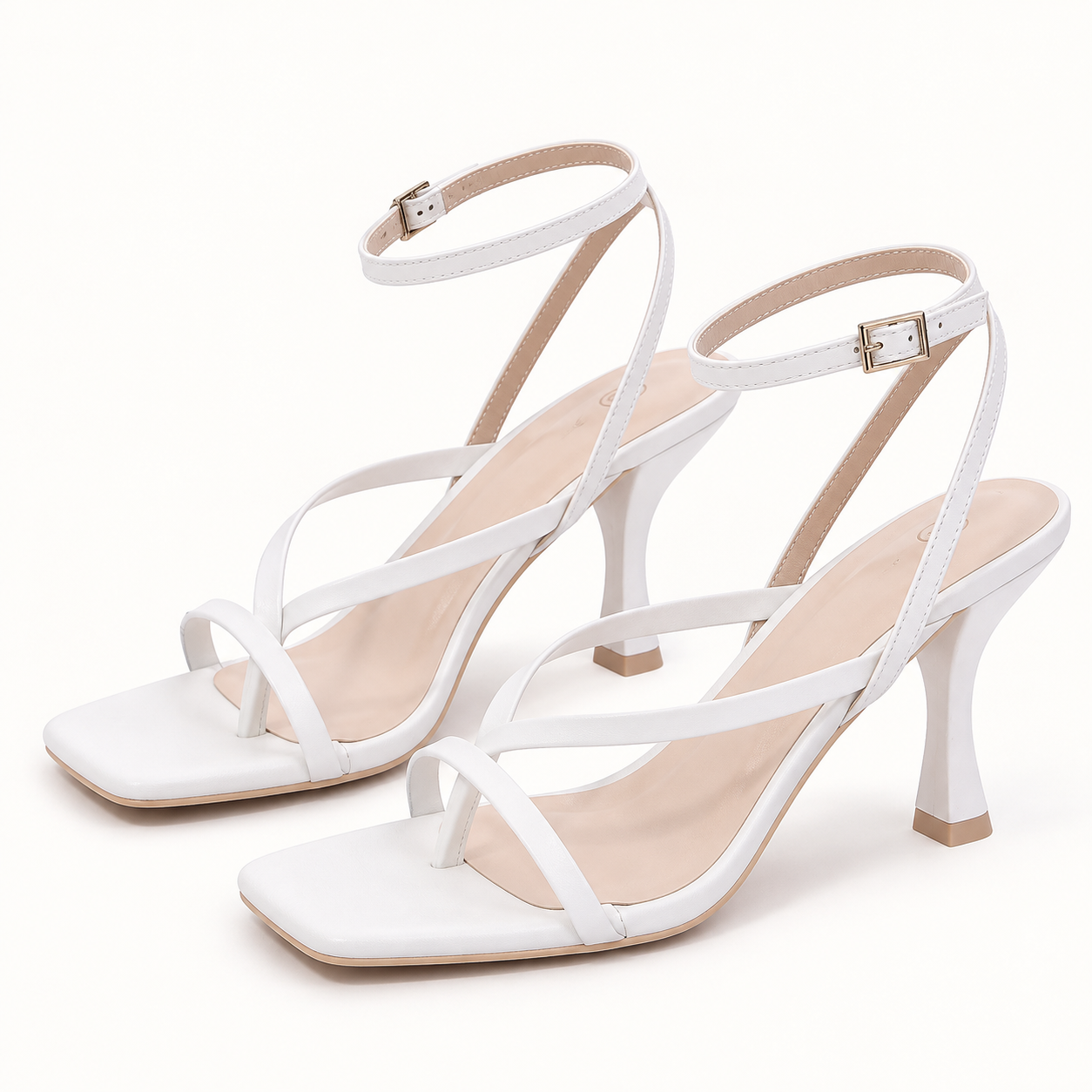 Minimal Ankle Strap Heel Sandals - White - variant image