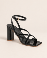 Square Toe Cross Strap Block Heel Sandals - Black - product view 1