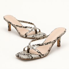 Square Toe Cross Strap Heeled Mules - Black/White - variant image