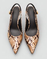 Snake Pattern Pointed Toe Slingback Heels - Dark Brown - product view 1